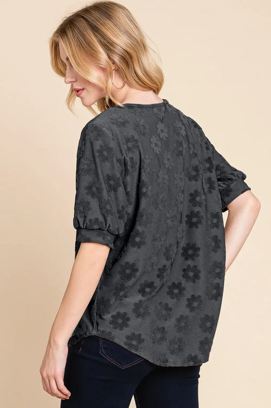 Textured Floral Pattern Top - Eva's Edition