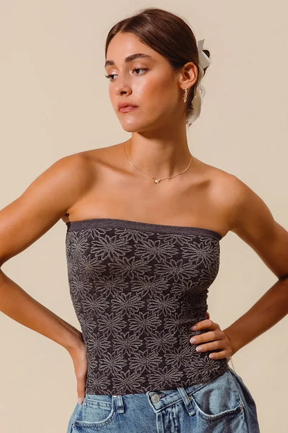 Jacquard Floral Two Tone Seamless Tube Top - Eva's Edition