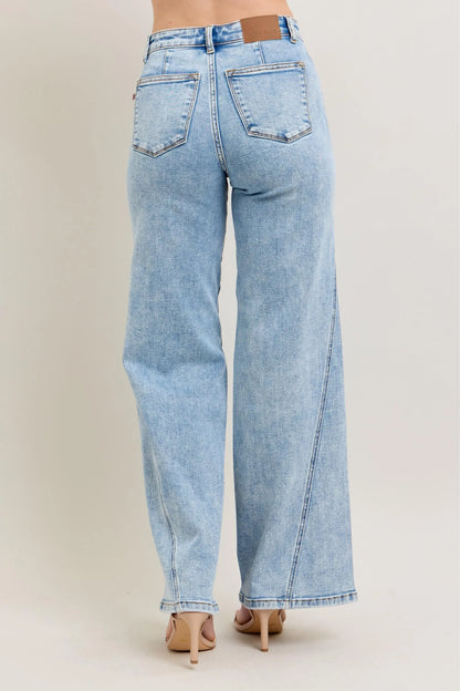 High Waist Wide Leg Jeans with Skewed Inseam - Eva's Edition