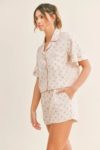 Polka Dot Collar Crop Top and Short Lounge Set - Eva's Edition