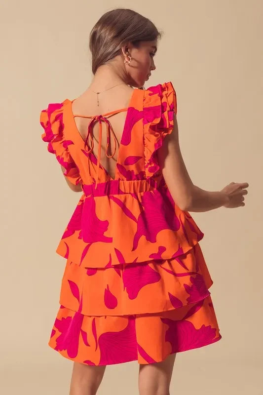 V Neck Layered Dress with Elasticized Waist - Eva's Edition