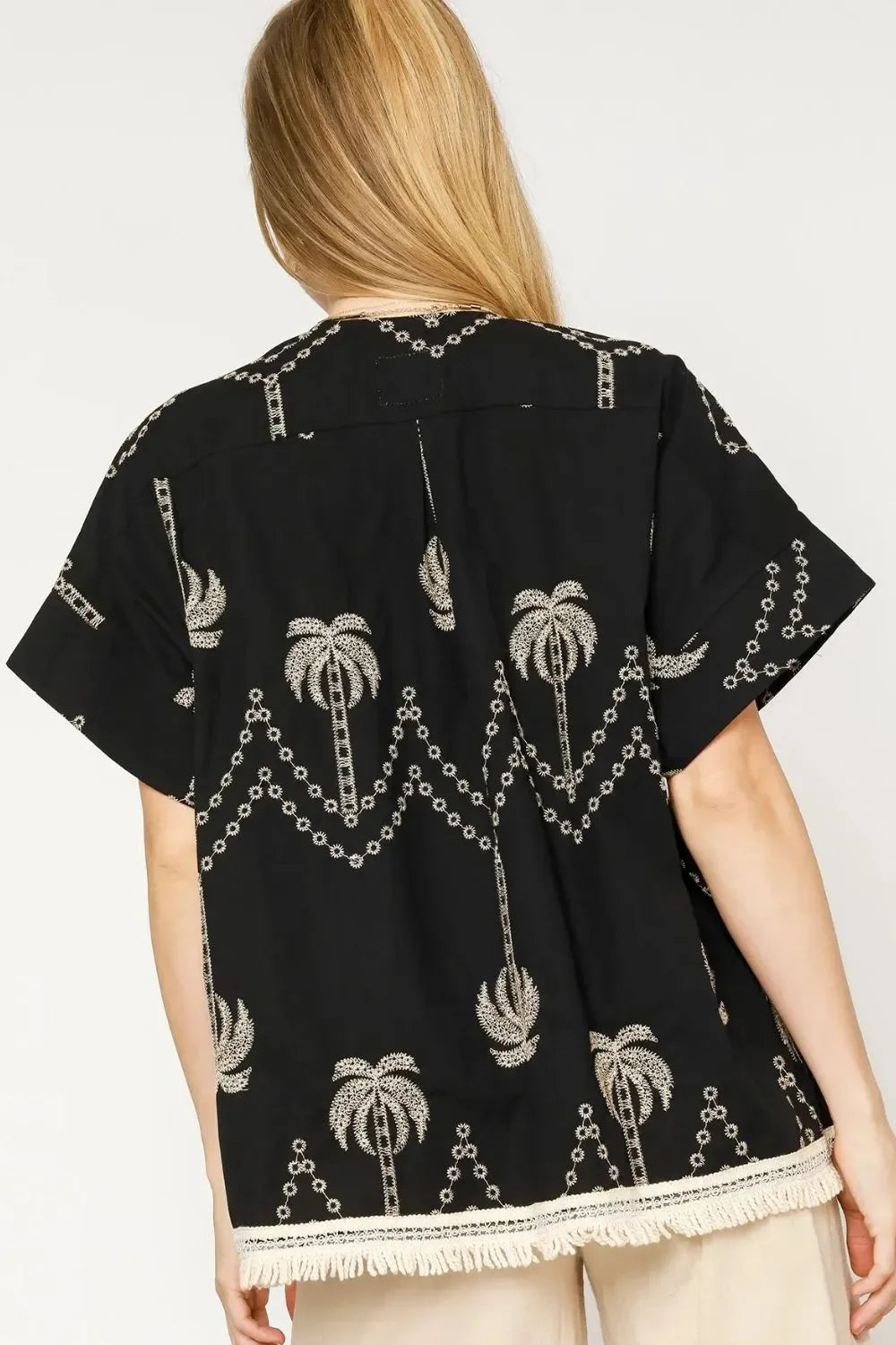 Open Front Embroidered Fringe Kimono - Eva's Edition
