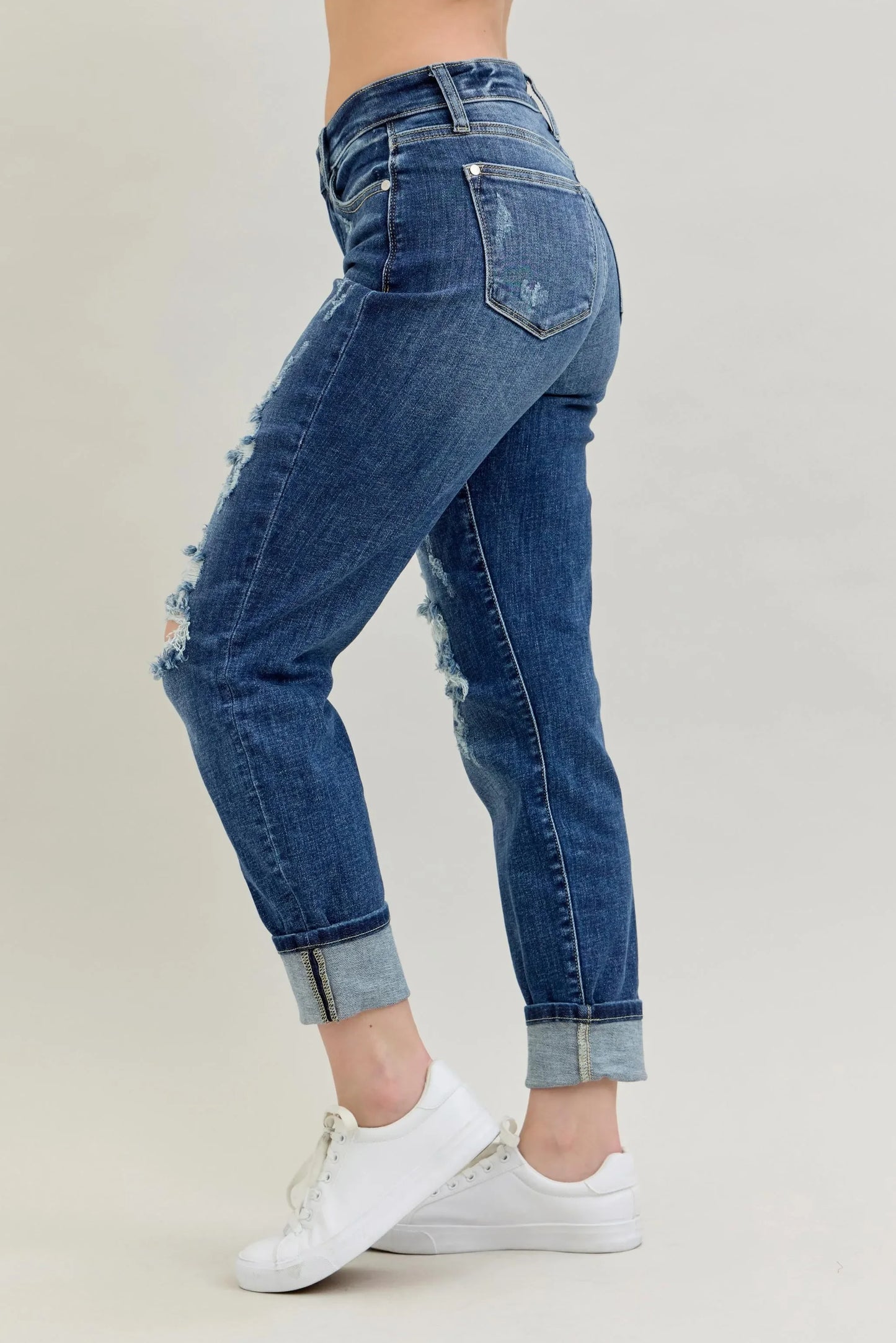 Mid Rise Cuffed Destroy Bf Jeans Plus Size - Eva's Edition