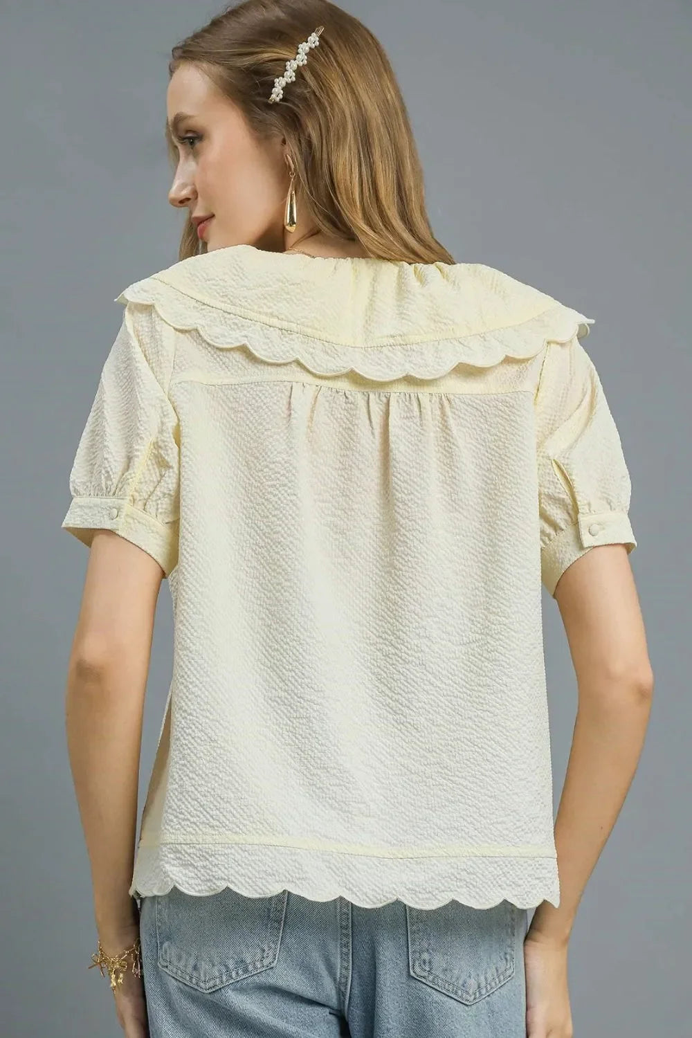 Peter Pan Collar Short Sleeve Blouse - Eva's Edition