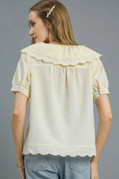 Peter Pan Collar Short Sleeve Blouse - Eva's Edition