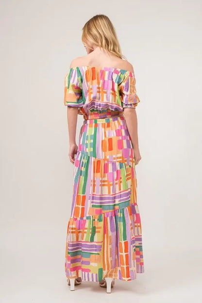 Asymmetric Geo Printed Tiered Maxi Skirt - Eva's Edition