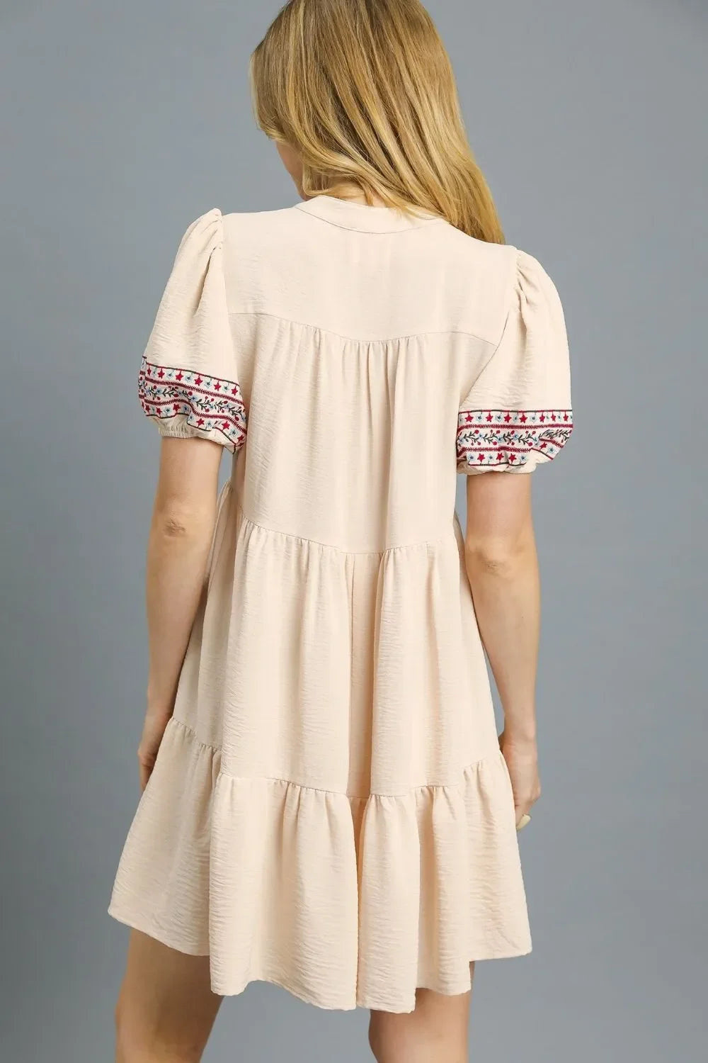 Floral Trim Puff Sleeve Mini Dress - Eva's Edition