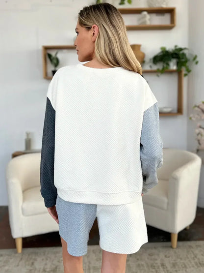 Contrast Drop Shoulder Top and Shorts Set - Eva's Edition