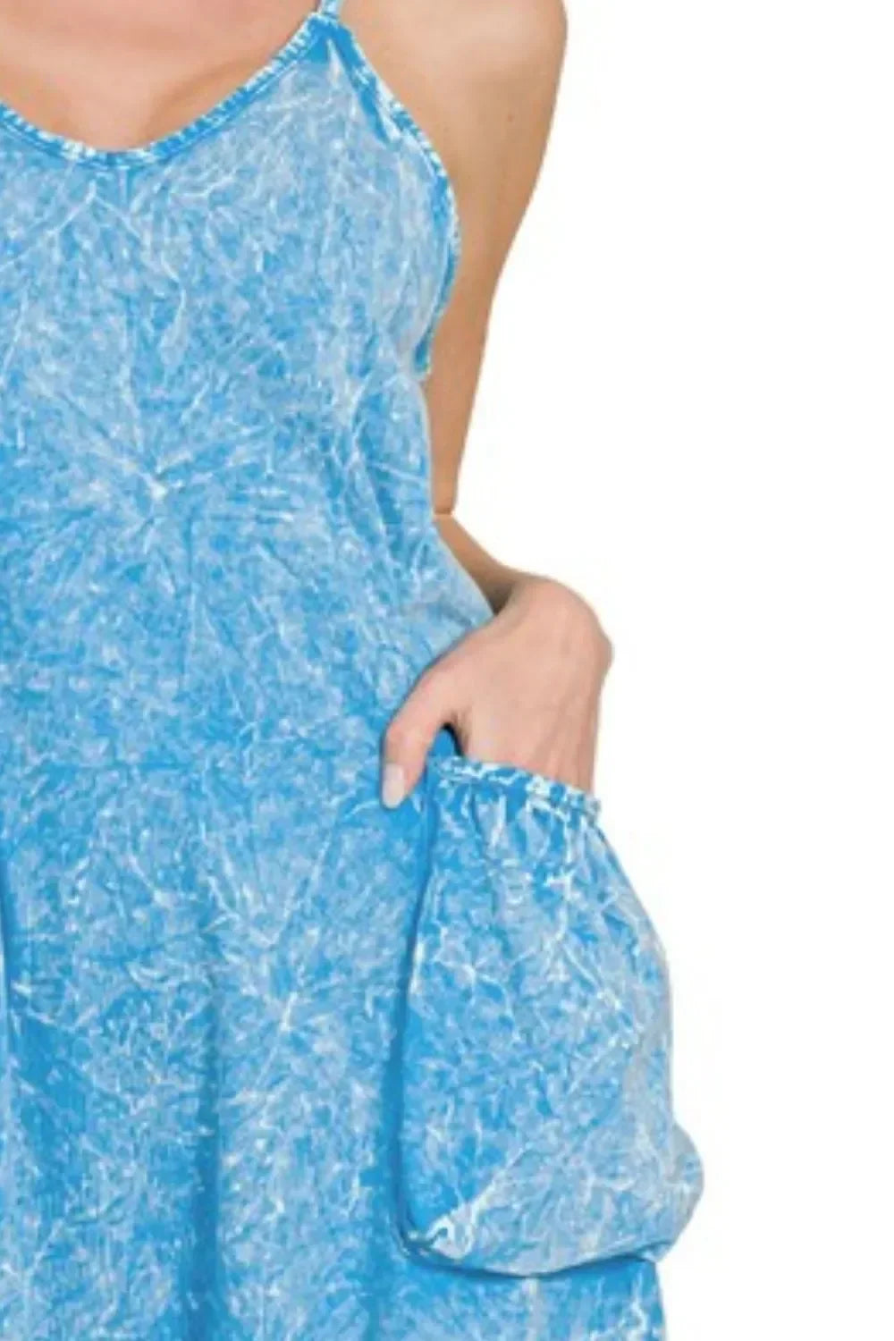 Acid Crinkle Washed Spaghetti Strap Romper - Eva's Edition