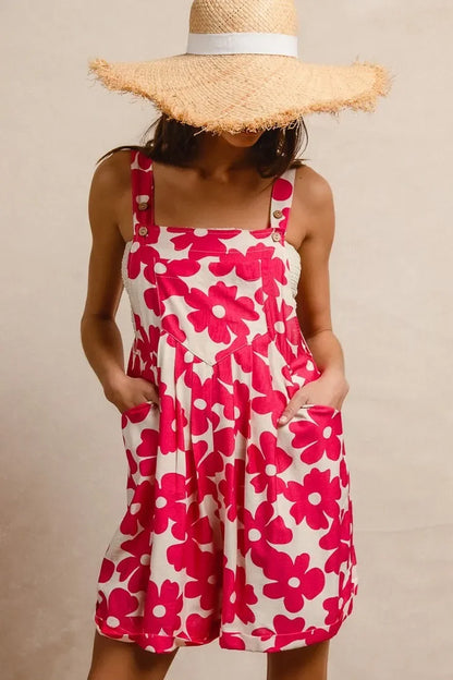 Floral Prints Tuck Detail Short Overall With Pockets - Eva's Edition