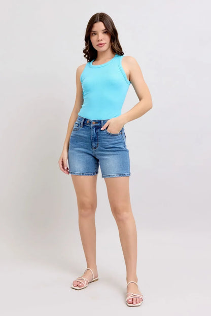 2 Button Denim Shorts with Pockets Plus Size - Eva's Edition