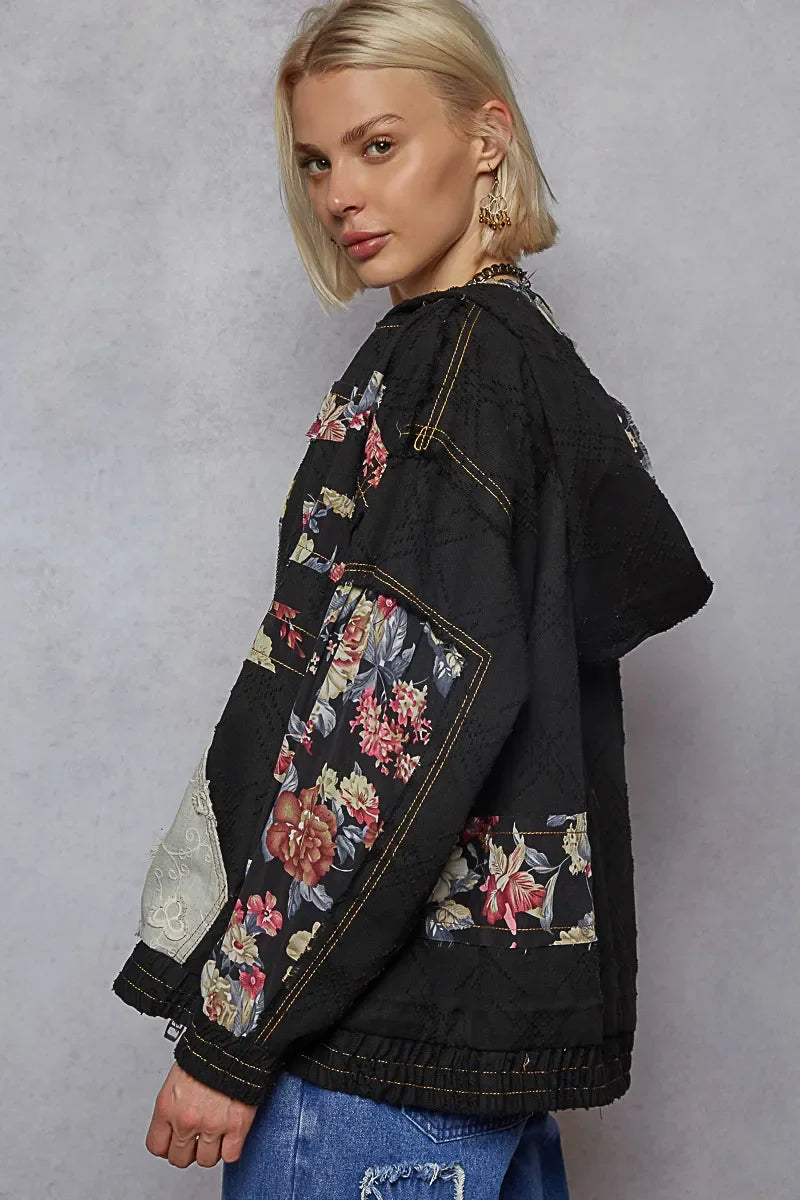 Floral and Lace Patch Washed Jacket - Eva's Edition