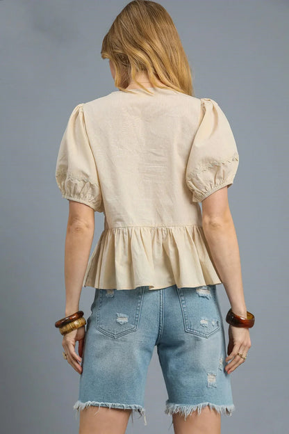 Front Tie Puff Sleeve Blouse - Eva's Edition