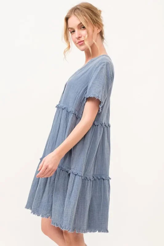 Frayed Detail Tiered Dress - Eva's Edition