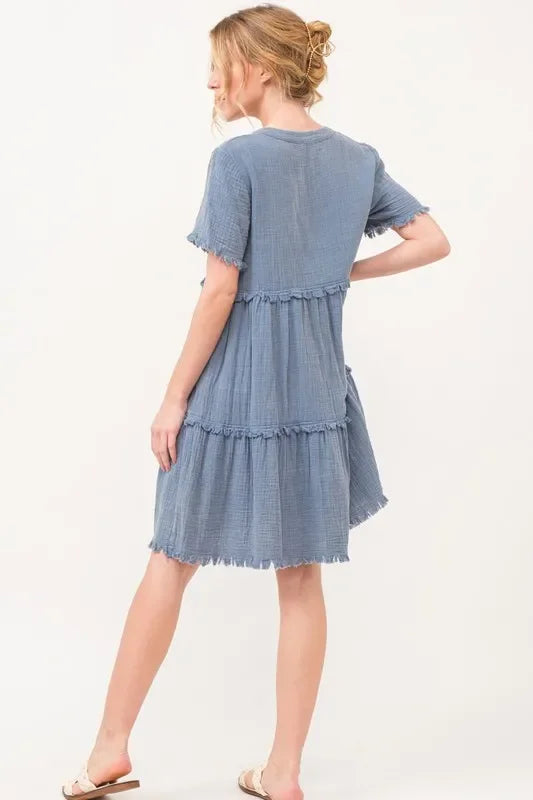 Frayed Detail Tiered Dress - Eva's Edition