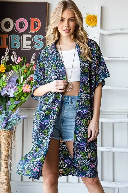 Floral Open Front Cardigan Plus Size - Eva's Edition