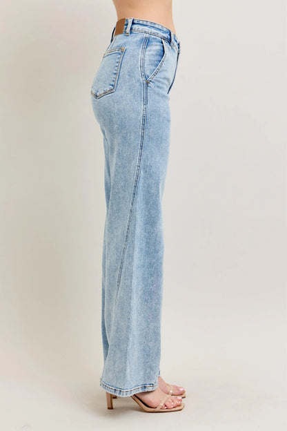 High Waist Wide Leg Jeans with Skewed Inseam - Eva's Edition