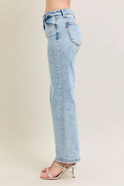High Waist Stone Wash Straight Jeans - Eva's Edition