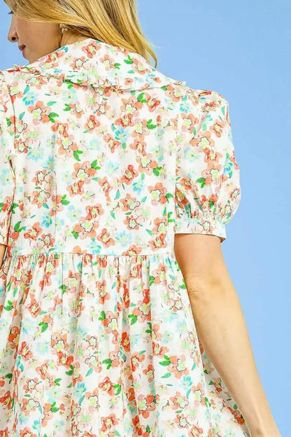 Print Puff Sleeve Tie Front Mini Dress - Eva's Edition