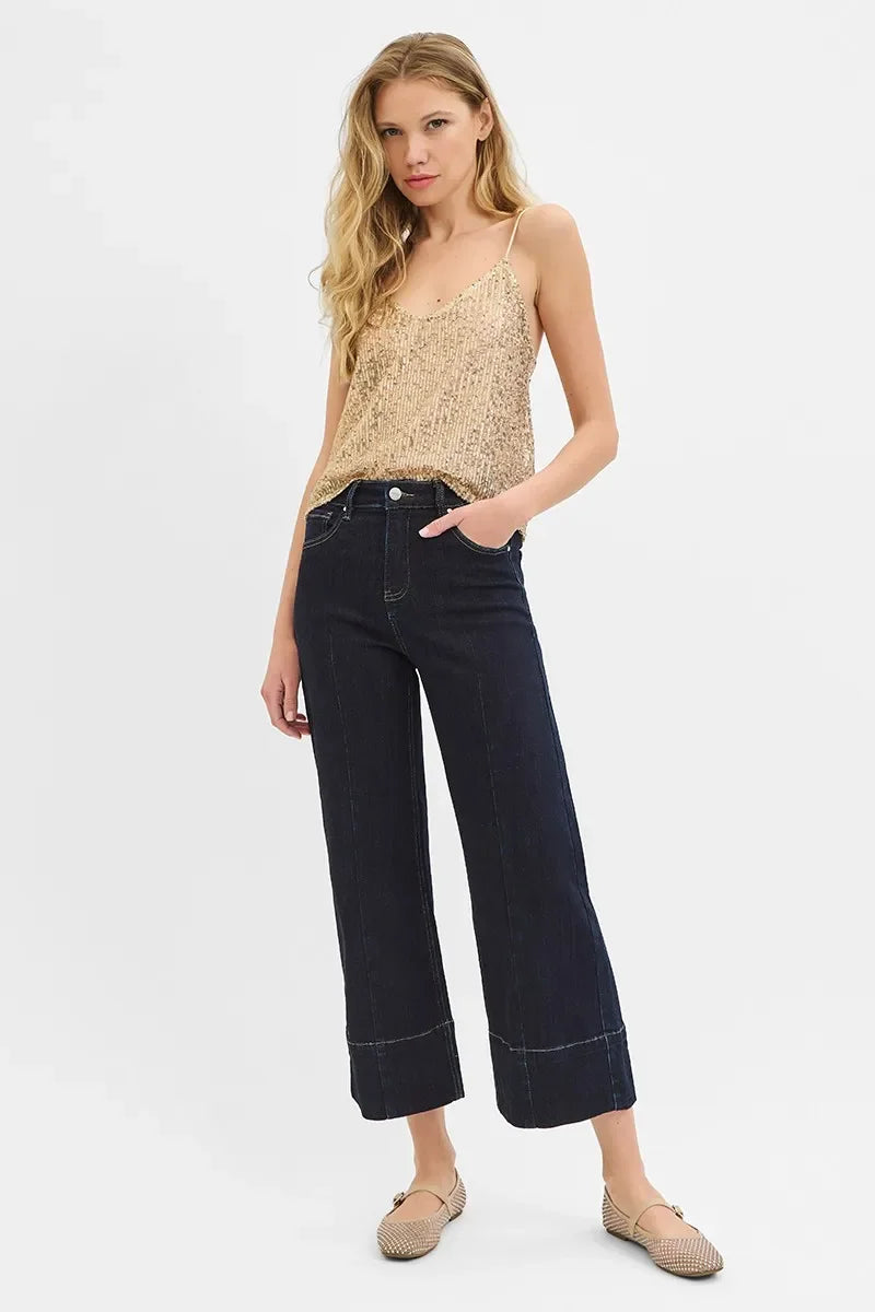 Tummy Control High Rise Crop Wide Seam Detailed Jeans - Eva's Edition