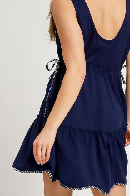 Frill Drawstring Waist Round Neck Mini Tank Dress - Eva's Edition