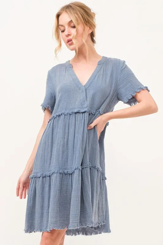 Frayed Detail Tiered Dress - Eva's Edition