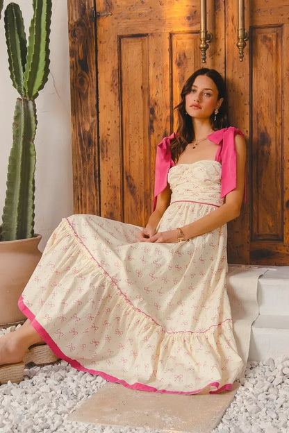 Ribbon Flowy Maxi Dress with Contrast Trim - Eva's Edition