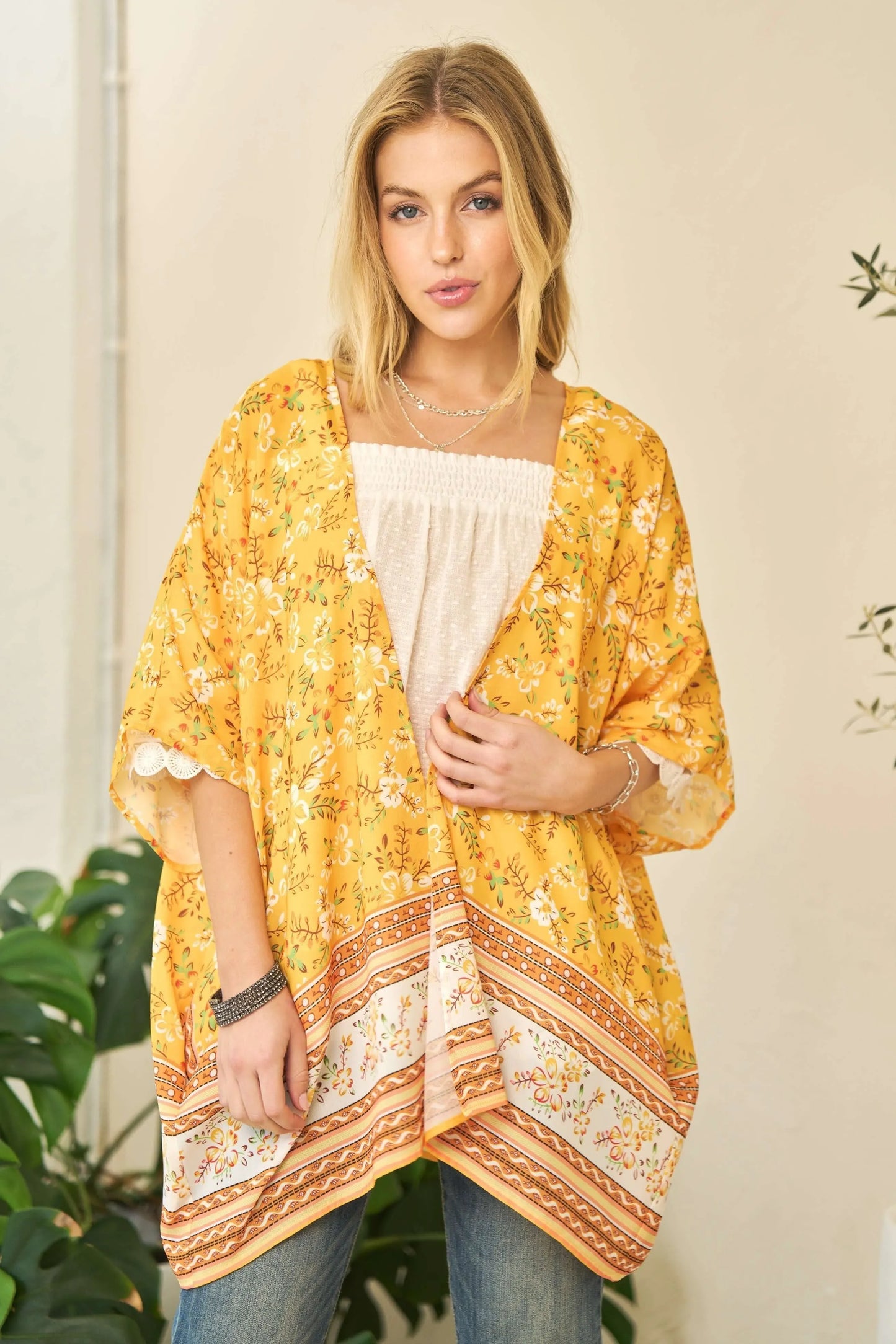 Floral Printed Short Sleeve Loose Fit Kimono Cover Up - Eva's Edition