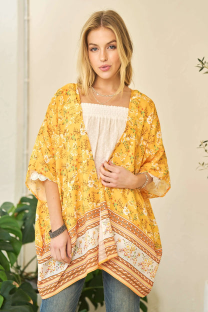 Floral Printed Short Sleeve Loose Fit Kimono Cover Up - Eva's Edition