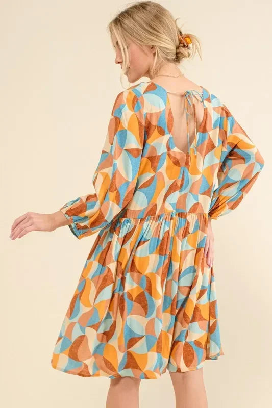 Printed Open Back Puff Sleeve Casual Dress - Eva's Edition