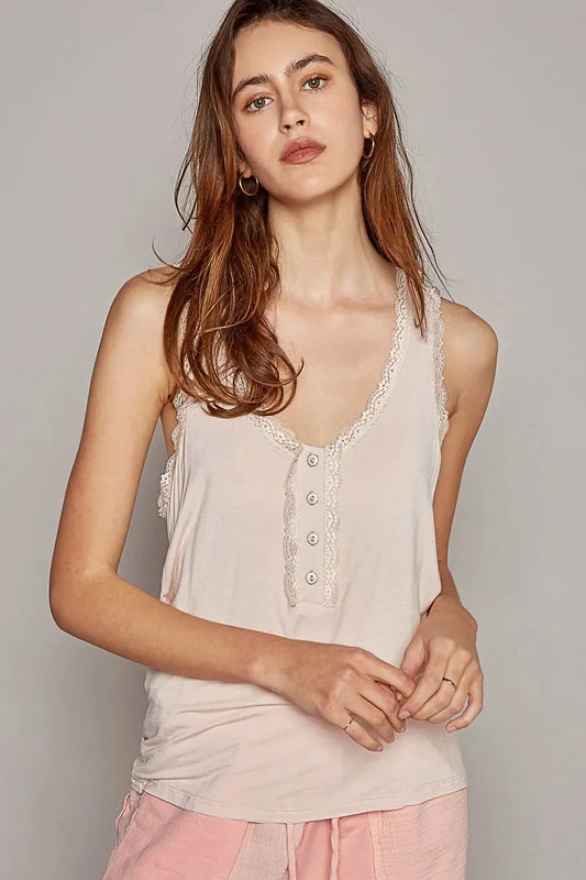 V-Neck Cutout Tank with Trim Detail - Eva's Edition