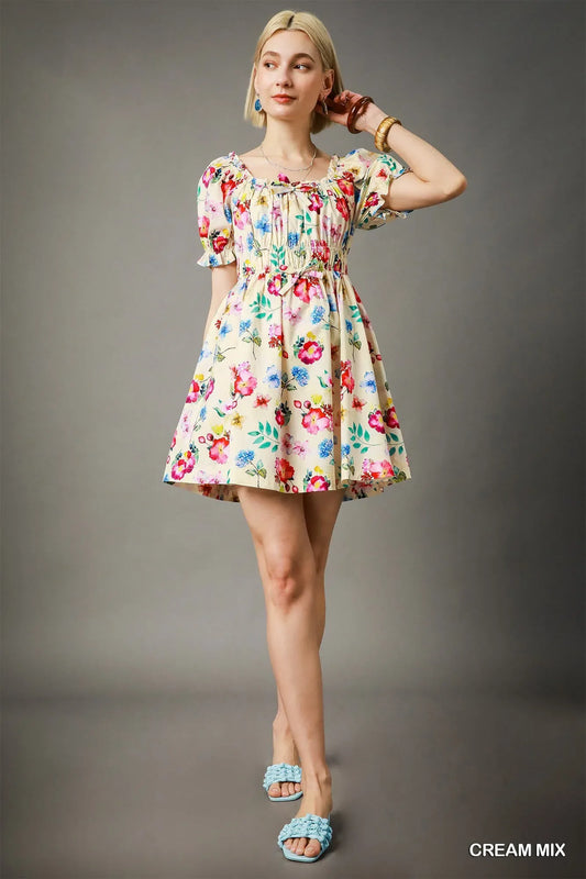 Floral Print Puff Sleeve Mini Dress - Eva's Edition