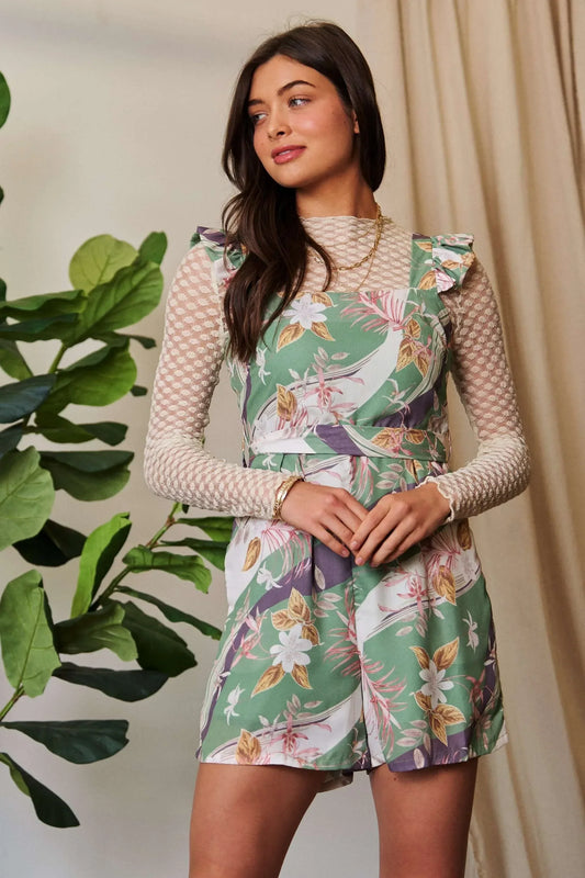 Floral Square Neck Ruffled Sleeveless Mini Romper - Eva's Edition