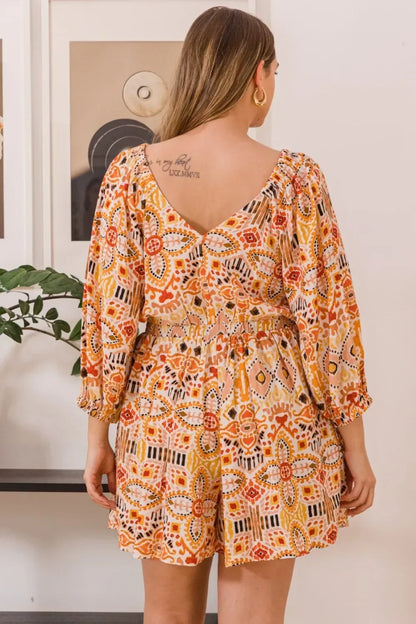 Printed Ruff Sleeve Romper with Pockets - Eva's Edition