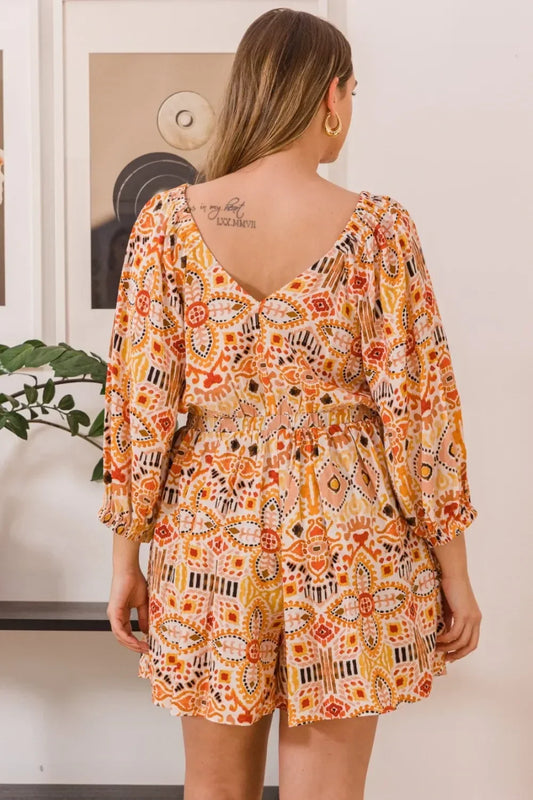 Printed Ruff Sleeve Romper with Pockets - Eva's Edition