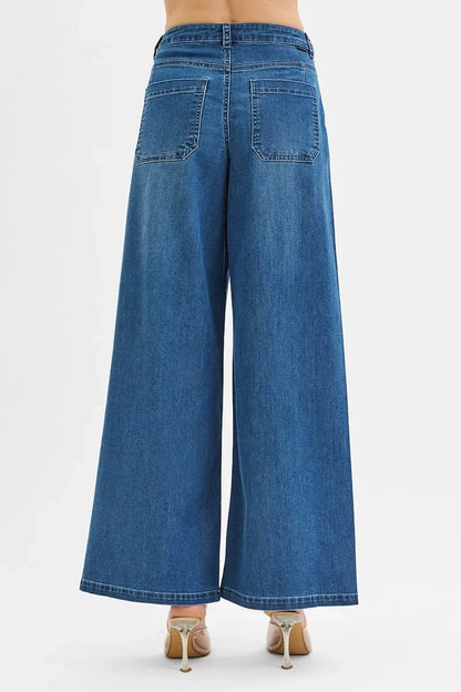 Mid Rise Fit Wide Leg Knit Denim Look Jeans - Eva's Edition