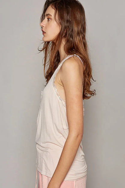 V-Neck Cutout Tank with Trim Detail - Eva's Edition