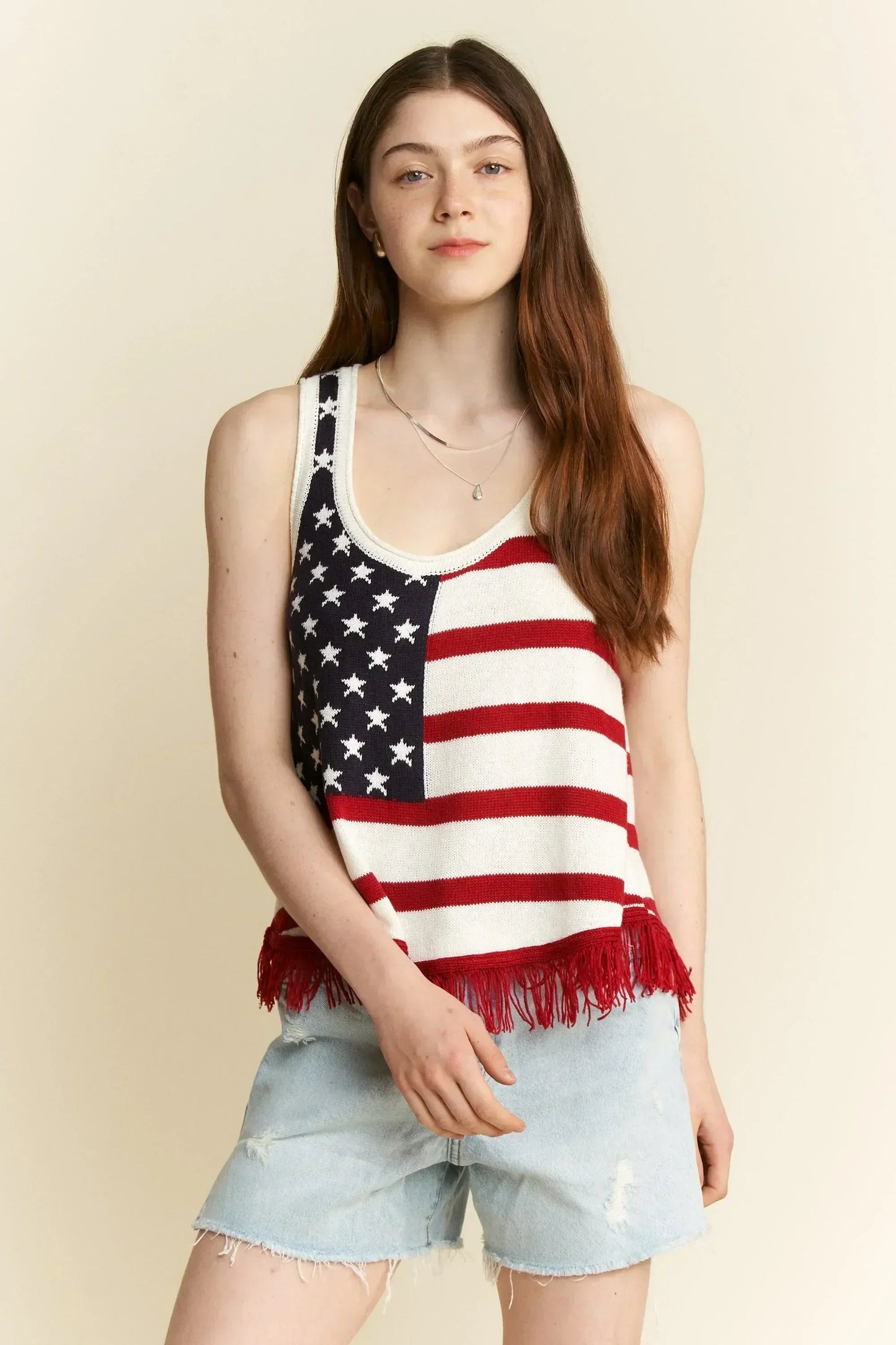 American Flag Fringe Tank Top Plus Size - Eva's Edition