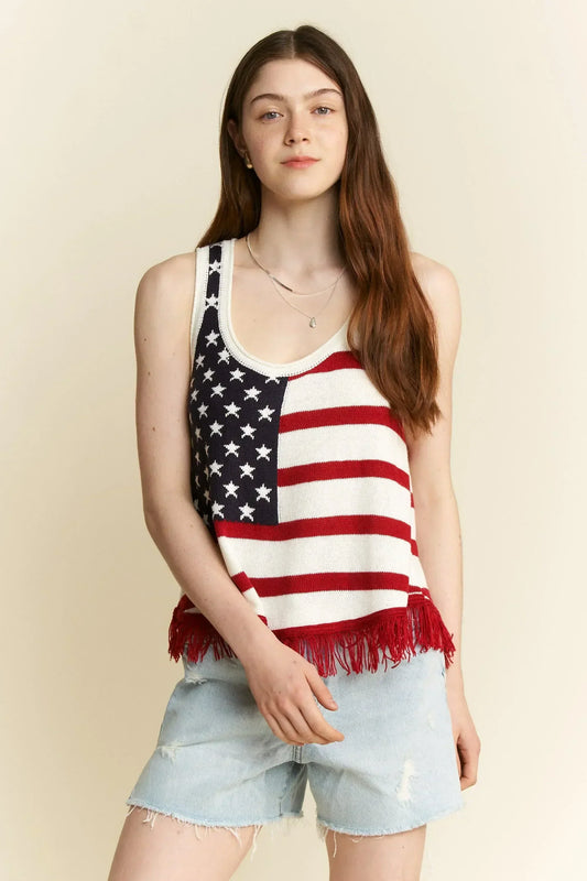 American Flag Fringe Tank Top Plus Size - Eva's Edition