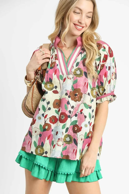 Floral Print Puff Sleeve Oversized Blouse - Eva's Edition