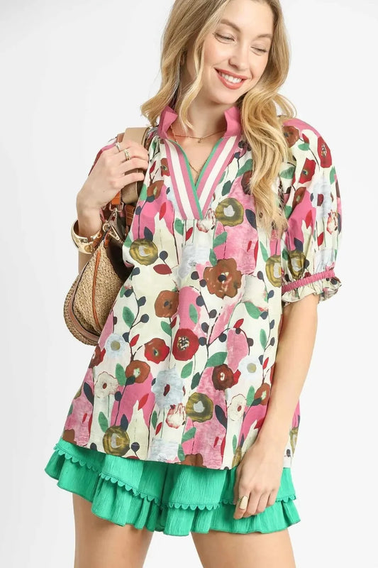 Floral Print Puff Sleeve Oversized Blouse - Eva's Edition
