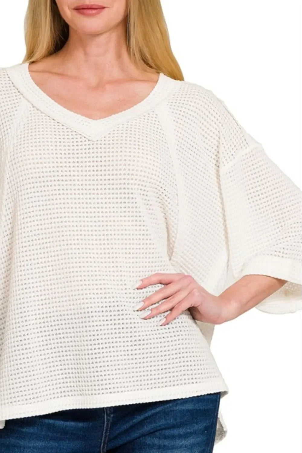 Brushed Waffle Exposed-seam 3/4 Sleeve Top - Eva's Edition