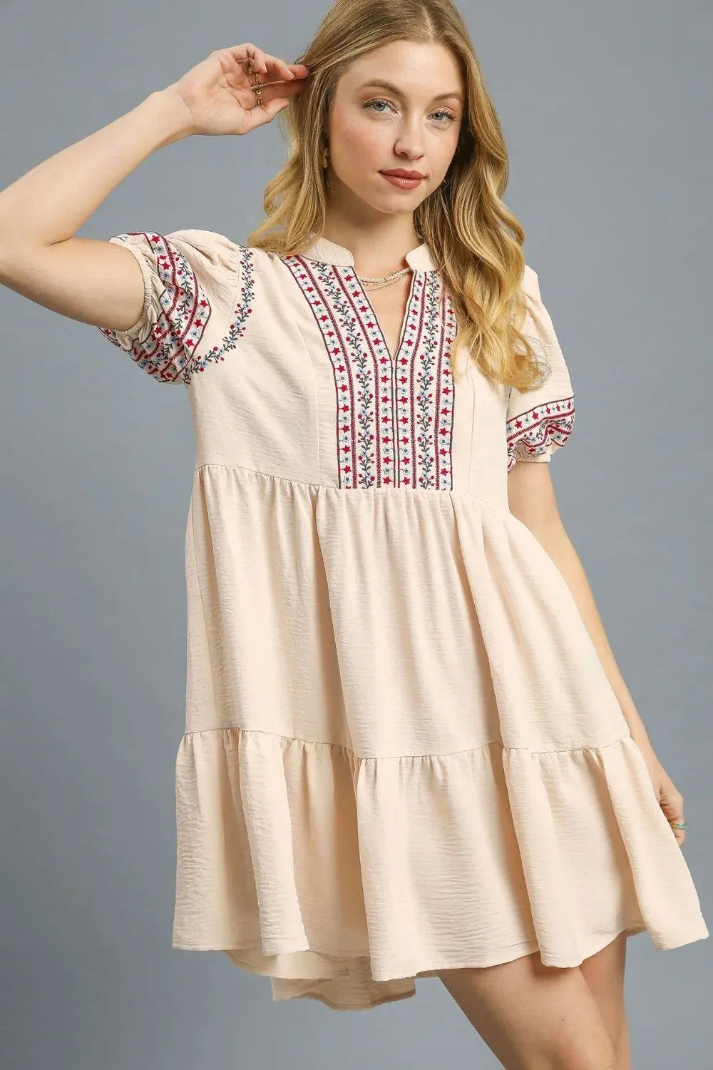 Floral Trim Puff Sleeve Mini Dress - Eva's Edition