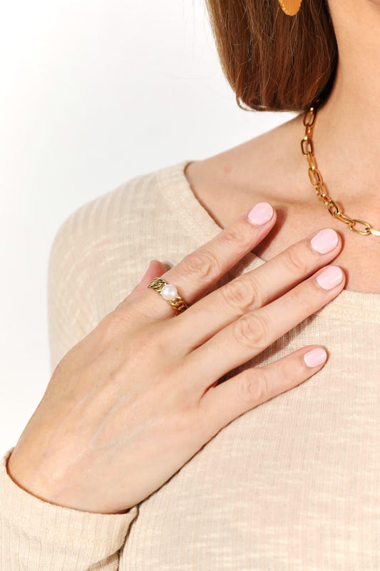 Pearl Stainless Steel Open Ring - Eva's Edition