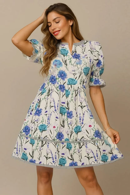 BabyDoll Floral Striped Hem Mini Dress - Eva's Edition