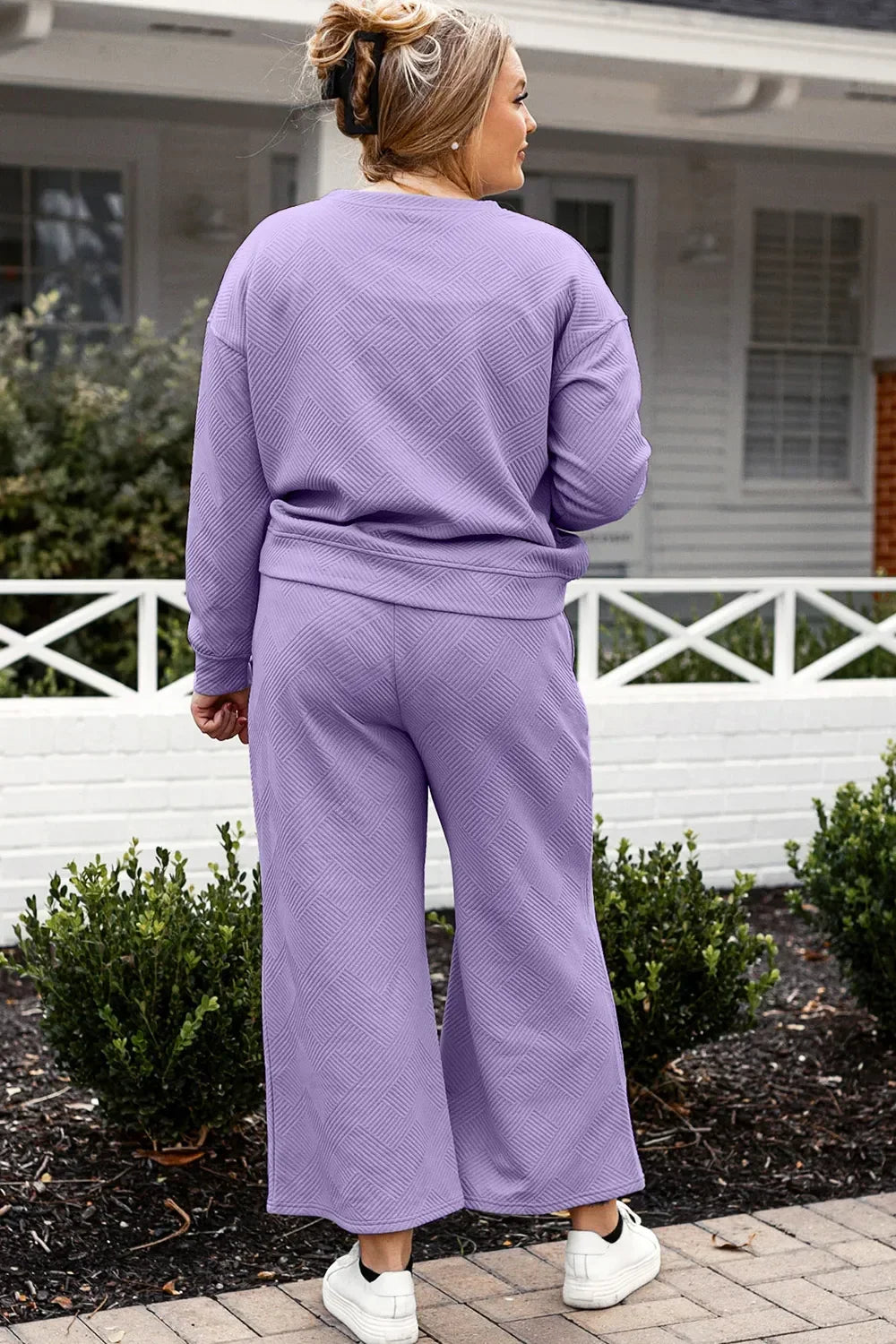 Textured Long Sleeve Top and Drawstring Pants Set - Eva's Edition