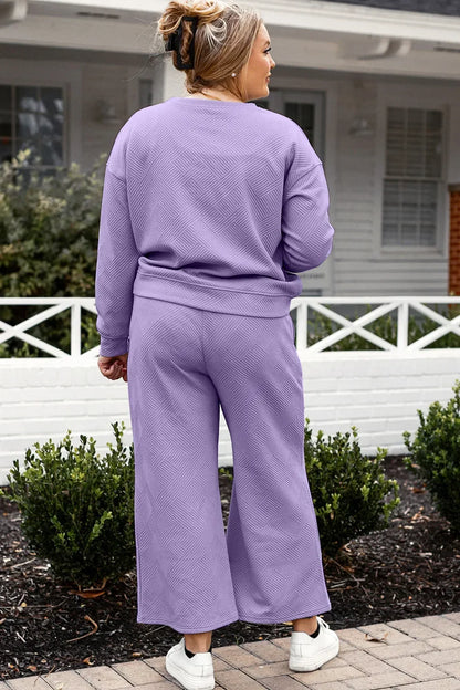Textured Long Sleeve Top and Drawstring Pants Set - Eva's Edition
