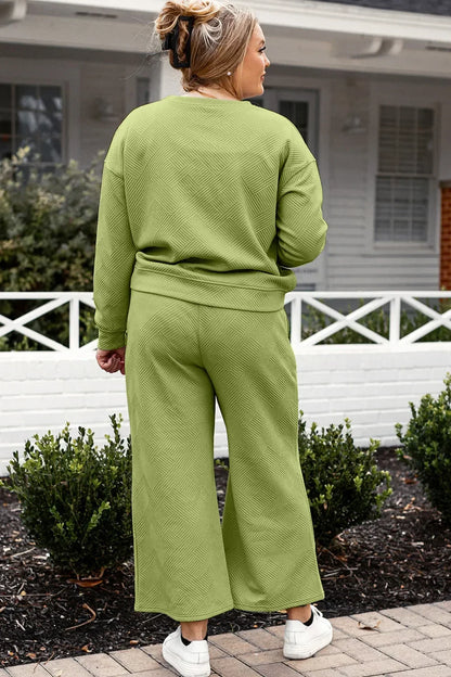 Textured Long Sleeve Top and Drawstring Pants Set - Eva's Edition