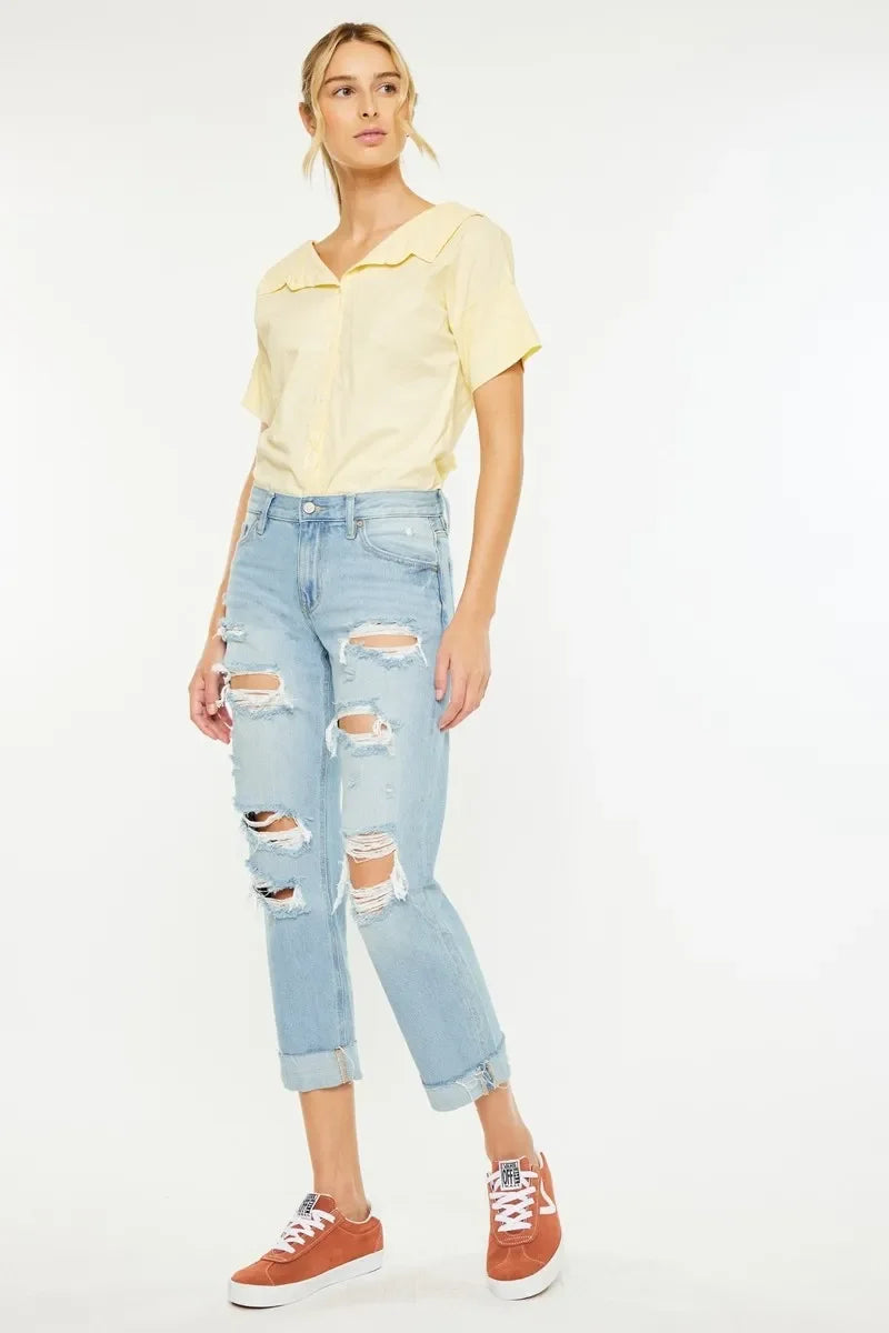 Mid Rise Distressed Boyfriend Jeans - Eva's Edition