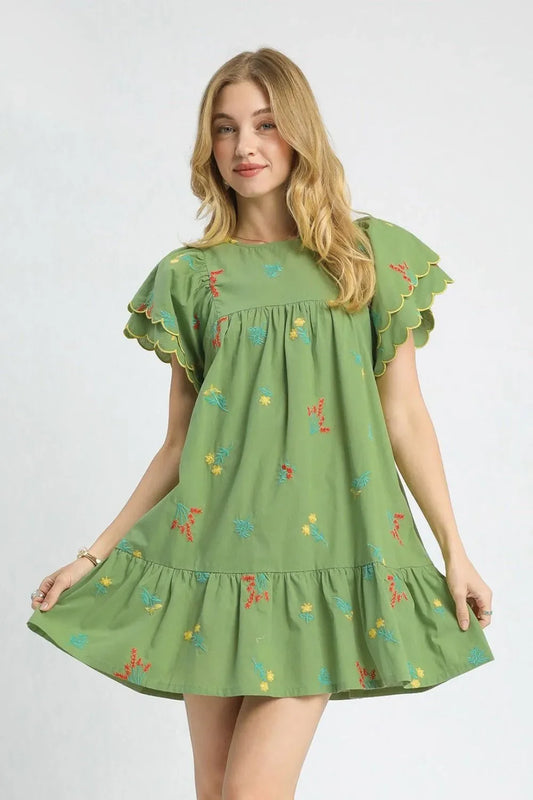 Floral Embroidered Short Sleeve Mini Dress - Eva's Edition